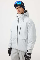 Men's White Face Vented Multi-pocket Fully Waterproof Snow Jacket