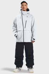 Men's Light Grey Face Vented Multi-pocket Fully Waterproof Snow Jacket