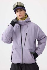 Men's White Face Vented Multi-pocket Fully Waterproof Snow Jacket