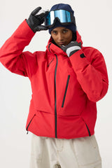 Chaqueta de nieve totalmente impermeable con múltiples bolsillos y ventilación en rojo neón para mujer 