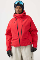 Chaqueta de nieve totalmente impermeable con múltiples bolsillos y ventilación en rojo neón para mujer 