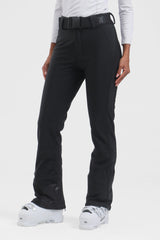 Women's Black Wearable Slim Fit Fleece-lined Ski Pants