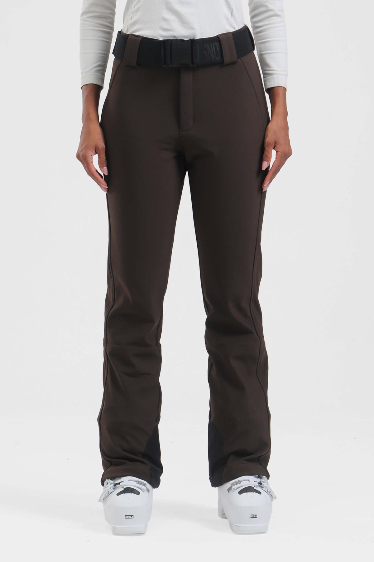 Women's Dark Brown Wearable Slim Fit Fleece-lined Ski Pants