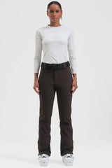 Women's Dark Brown Wearable Slim Fit Fleece-lined Ski Pants