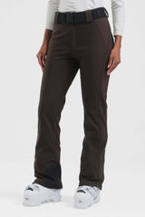 Women's Dark Brown Wearable Slim Fit Fleece-lined Ski Pants