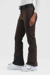 Women's Dark Brown Wearable Slim Fit Fleece-lined Ski Pants