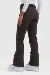 Women's Dark Brown Wearable Slim Fit Fleece-lined Ski Pants