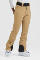 Women's Dark Brown Wearable Slim Fit Fleece-lined Ski Pants