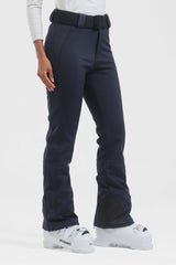 Women's Black Wearable Slim Fit Fleece-lined Ski Pants