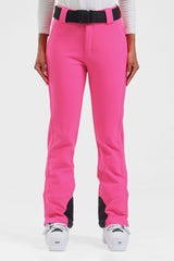 Pantalones de esquí ajustados y forrados de polar para mujer, de color fucsia neón 