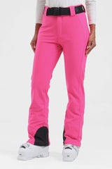 Pantalones de esquí ajustados y forrados de polar para mujer, de color fucsia neón 