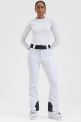 Women's Dark Brown Wearable Slim Fit Fleece-lined Ski Pants