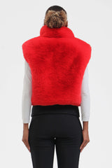 Women's Neon Red Faux Fur Shirred Hem Ski Vest