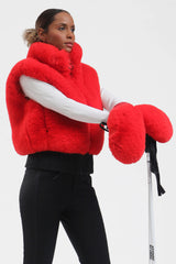 Women's Neon Red Faux Fur Shirred Hem Ski Vest