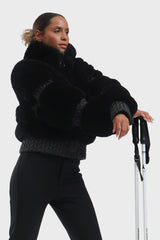 Elegant Women's Gray Faux Fur Slim Fit Ski Jacket