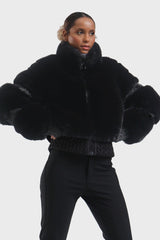 Elegant Women's Gray Faux Fur Slim Fit Ski Jacket