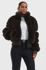 Elegant Women's Gray Faux Fur Slim Fit Ski Jacket