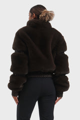 Elegant Women's Gray Faux Fur Slim Fit Ski Jacket