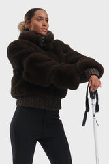 Elegant Women's Gray Faux Fur Slim Fit Ski Jacket