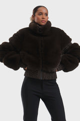 Elegant Women's Gray Faux Fur Slim Fit Ski Jacket