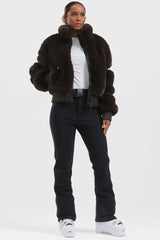 Elegant Women's Gray Faux Fur Slim Fit Ski Jacket