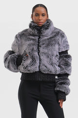 Elegant Women's Gray Faux Fur Slim Fit Ski Jacket