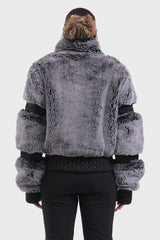 Elegant Women's Gray Faux Fur Slim Fit Ski Jacket