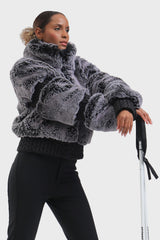 Elegant Women's Gray Faux Fur Slim Fit Ski Jacket