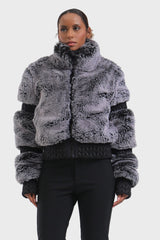 Elegant Women's Gray Faux Fur Slim Fit Ski Jacket