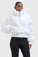 Elegant Women's Gray Faux Fur Slim Fit Ski Jacket