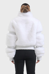 Elegant Women's Gray Faux Fur Slim Fit Ski Jacket