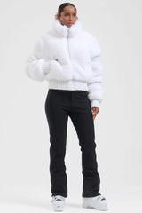 Elegant Women's Gray Faux Fur Slim Fit Ski Jacket