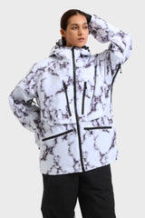 Chaqueta de nieve aislante impermeable multifuncional con estampado de mármol para mujer