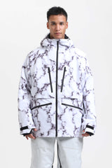 Men's Marble Pattern Multifunctional Waterproof Insulated Snow Jacket