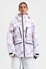 Women's Pink Marble Multifunctional Waterproof Insulated Snow Jacket