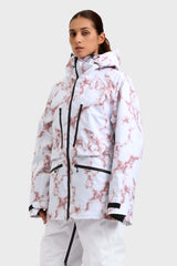 Women's Pink Marble Multifunctional Waterproof Insulated Snow Jacket