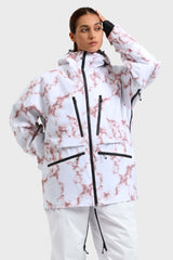 Women's Pink Marble Multifunctional Waterproof Insulated Snow Jacket