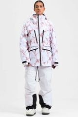 Women's Pink Marble Multifunctional Waterproof Insulated Snow Jacket