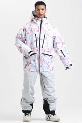 Men's Marble Pattern Multifunctional Waterproof Insulated Snow Jacket