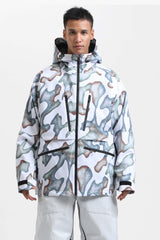 Men's Marble Pattern Multifunctional Waterproof Insulated Snow Jacket