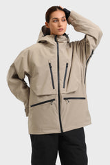 Chaqueta de nieve aislante impermeable multifuncional gris claro para mujer