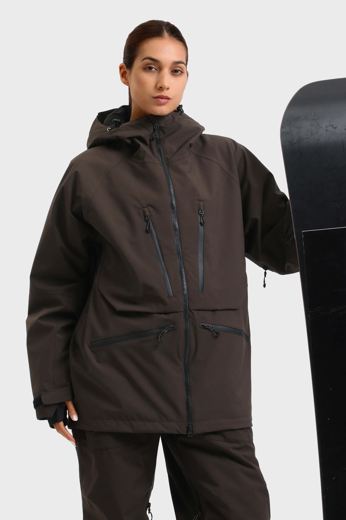 Chaqueta de nieve aislante impermeable multifuncional para mujer en color café