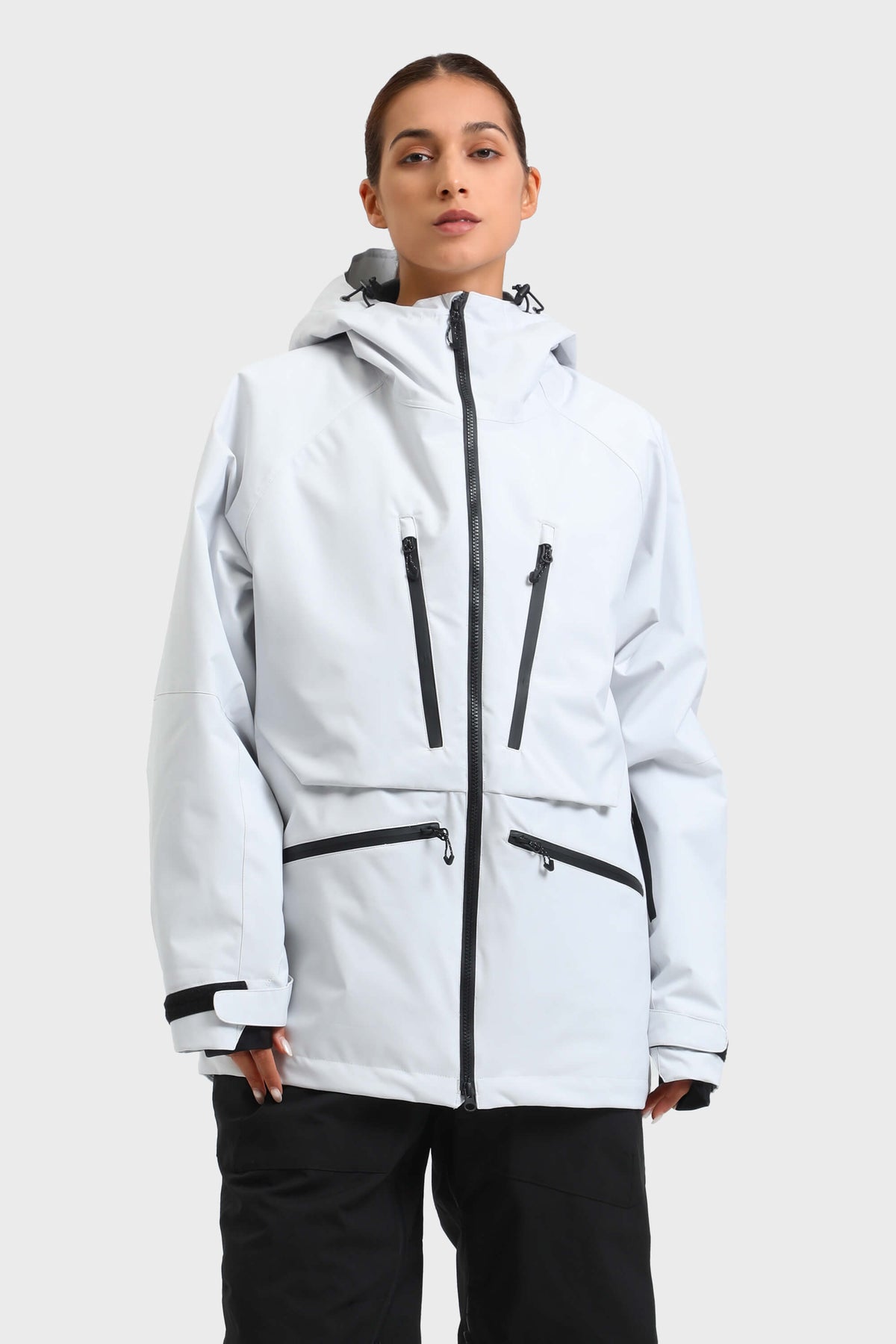 Chaqueta de nieve aislante impermeable multifuncional gris claro para mujer