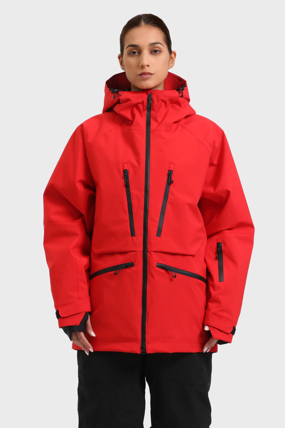 Chaqueta de nieve aislante impermeable multifuncional de color rojo neón para mujer