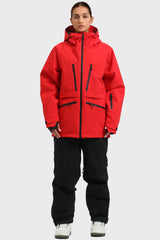 Chaqueta de nieve aislante impermeable multifuncional de color rojo neón para mujer