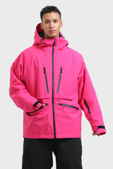 Chaqueta de nieve aislante impermeable multifuncional de color rojo neón para hombre