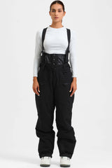 Women's Off White Insulated Baggy Snow Pants With Detachable Suspenders