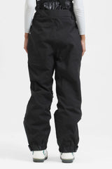 Women's Black Insulated Baggy Snow Pants With Detachable Suspenders