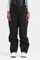 Women's White Insulated Baggy Snow Pants With Detachable Suspenders