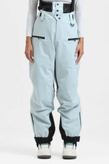 Pantalones de nieve holgados con aislamiento en color azul hielo para mujer con tirantes desmontables 